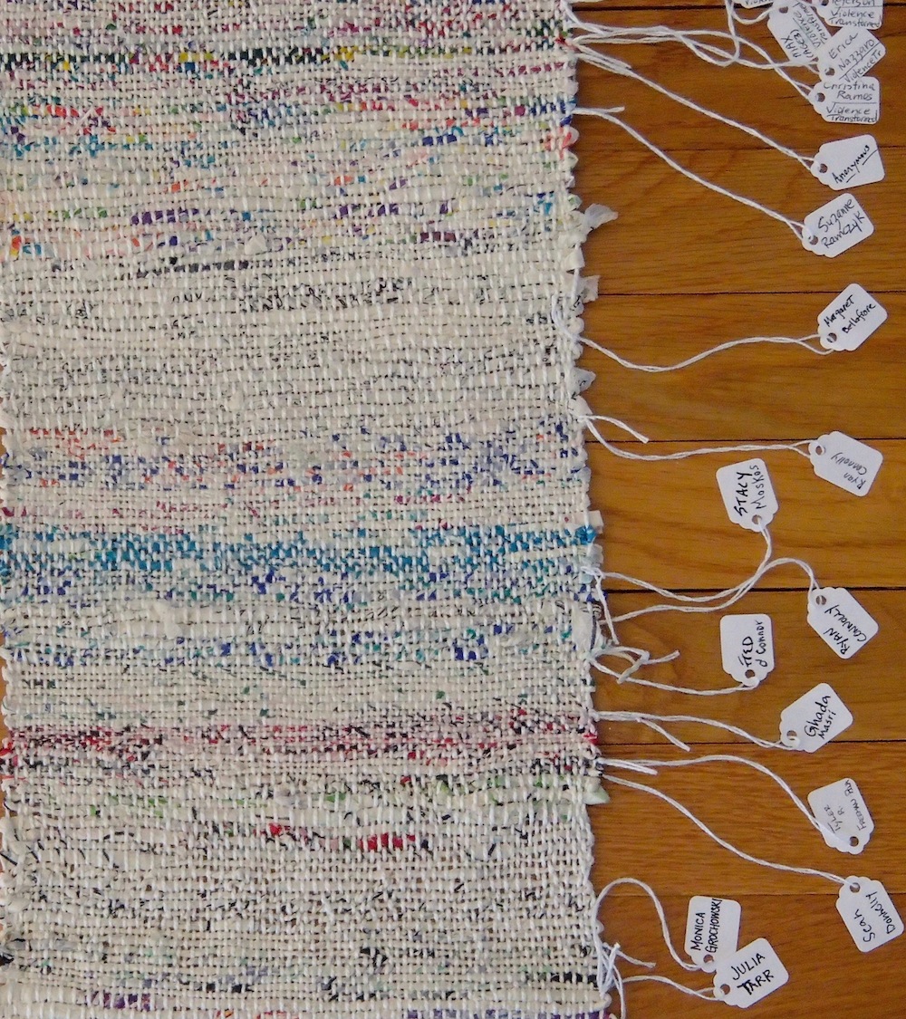 Weaving detail (1 of 2), Individual yarns identified with name tags, photo: Margaret Bellafiore